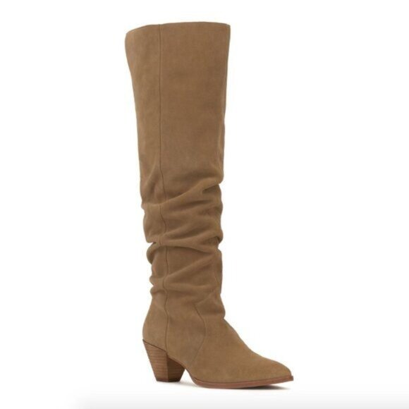 NEW Vince Camuto Sewinny Boots Womens 8.5 Over The Knee Tan Suede Chic - Picture 1 of 13